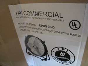 TPI COMMERCIAL FAN BLOWER, 30" MODEL # FE-75DFOL --OR-- CPBS-30-D. LOADING & HANDLING FEE $15-4052